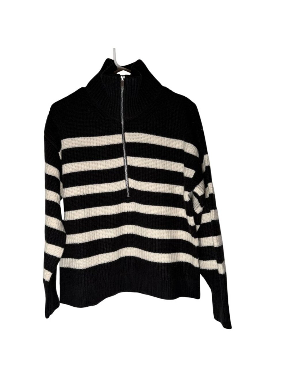 Everlane The Half-Zip Sweater in Luxe Merino Women's Size Small Black White NWT! - Picture 2 of 6
